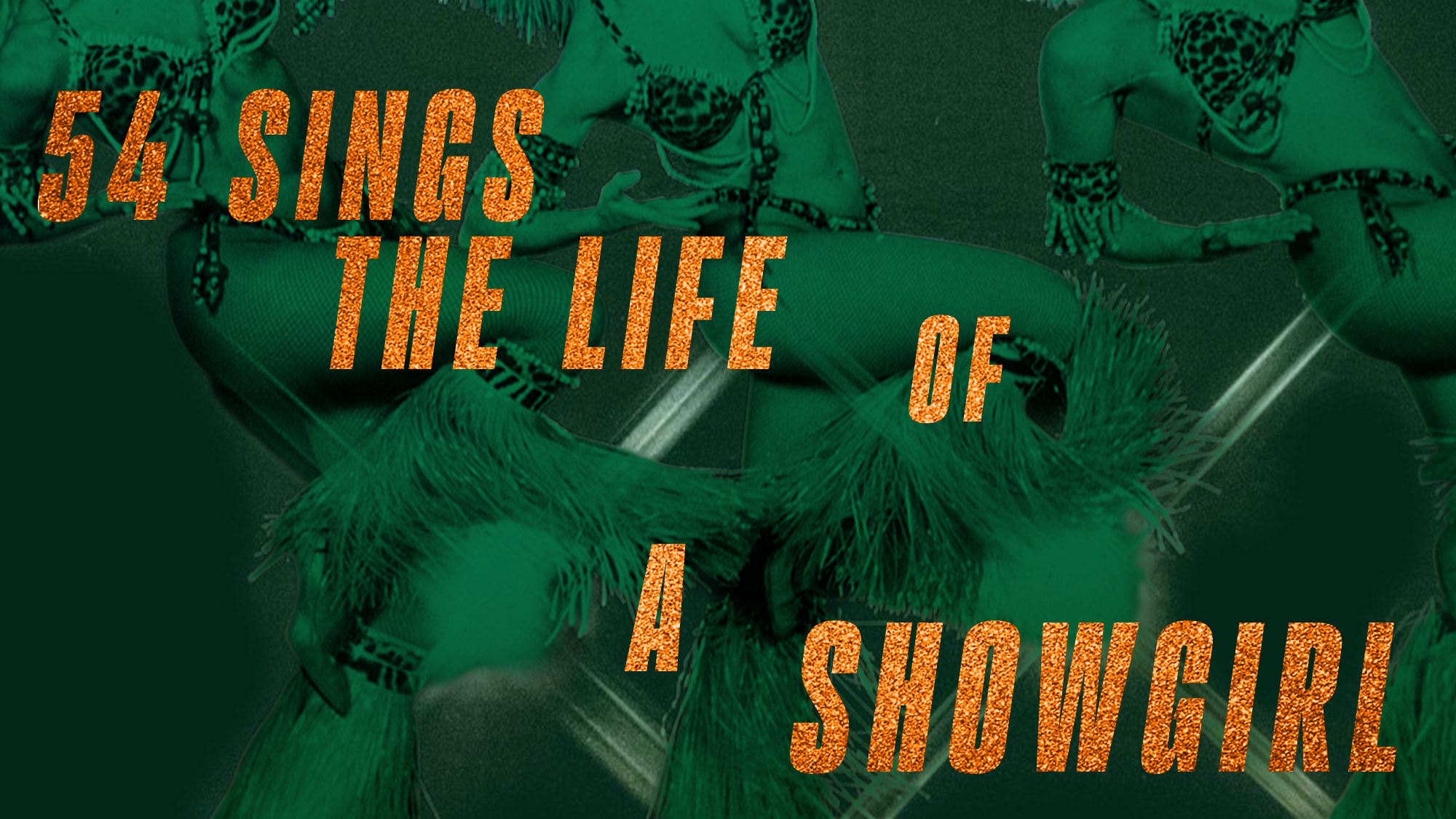 Retro-style poster with orange glittery text reading 