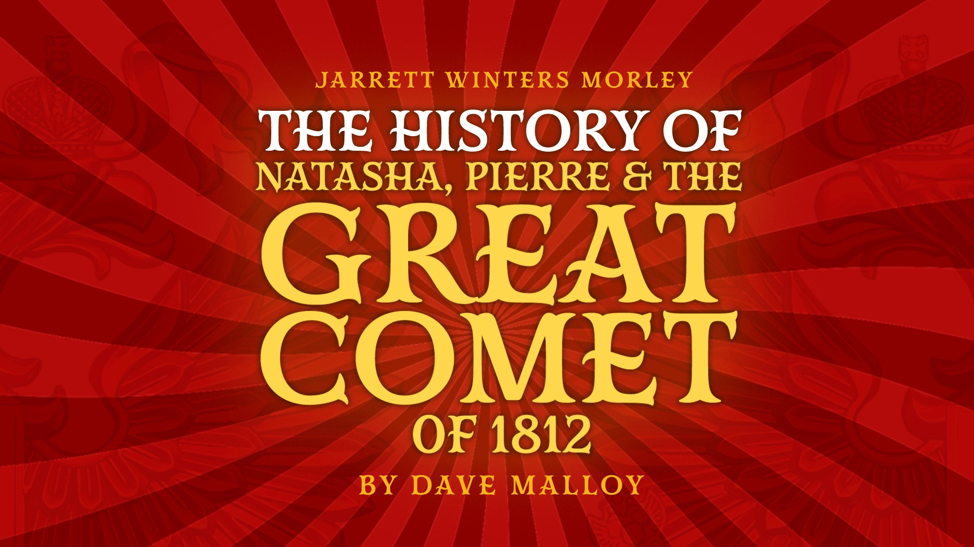 Red image with radiating rays and faint eagle illustrations. Bold yellow and white text highlights: 