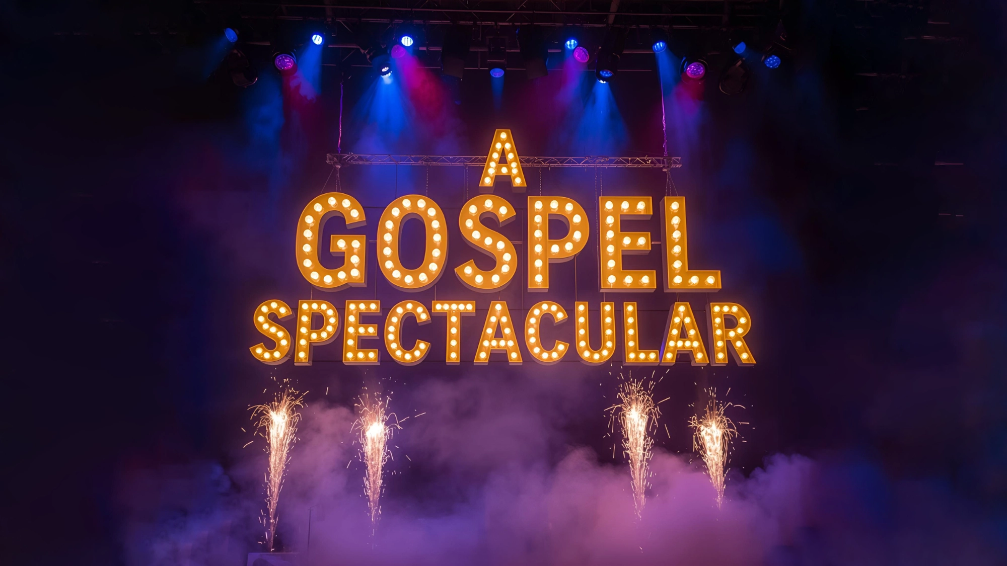 Large, illuminated letters spell out 