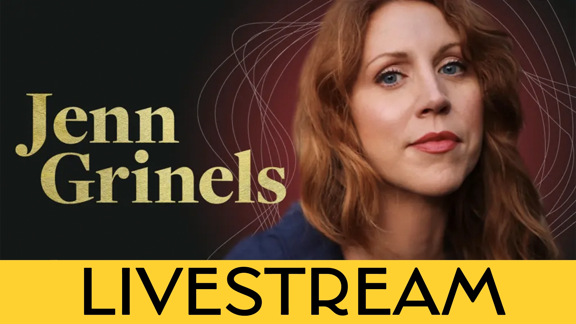 A woman with wavy light brown hair and blue eyes looks at the camera. The name 