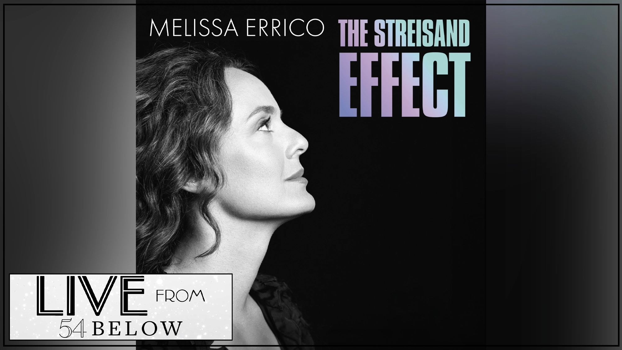 LIVE Melissa Errico A grayscale image of Melissa Errico in profile, looking upward, with curly hair framing her face.