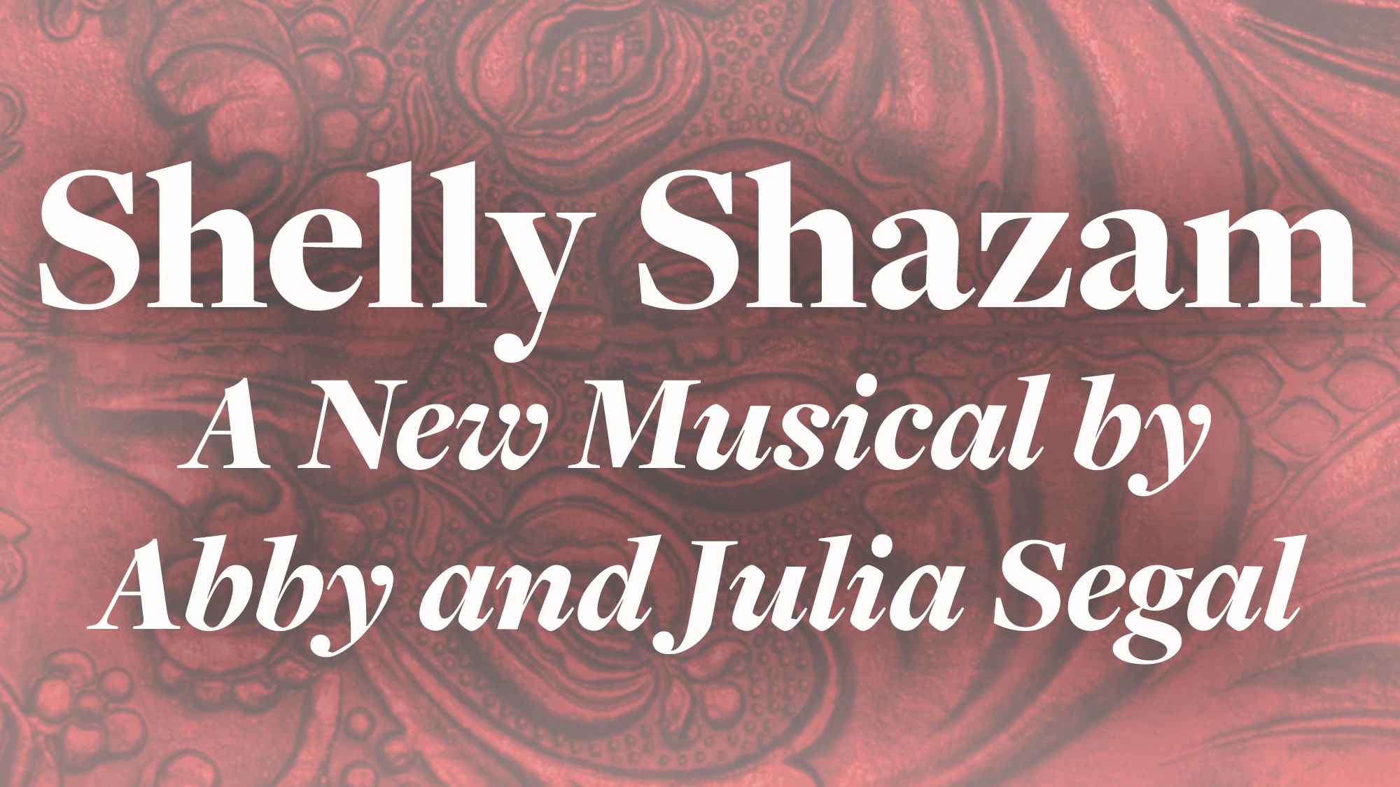 White text on a pinkish, embossed floral background reads: 