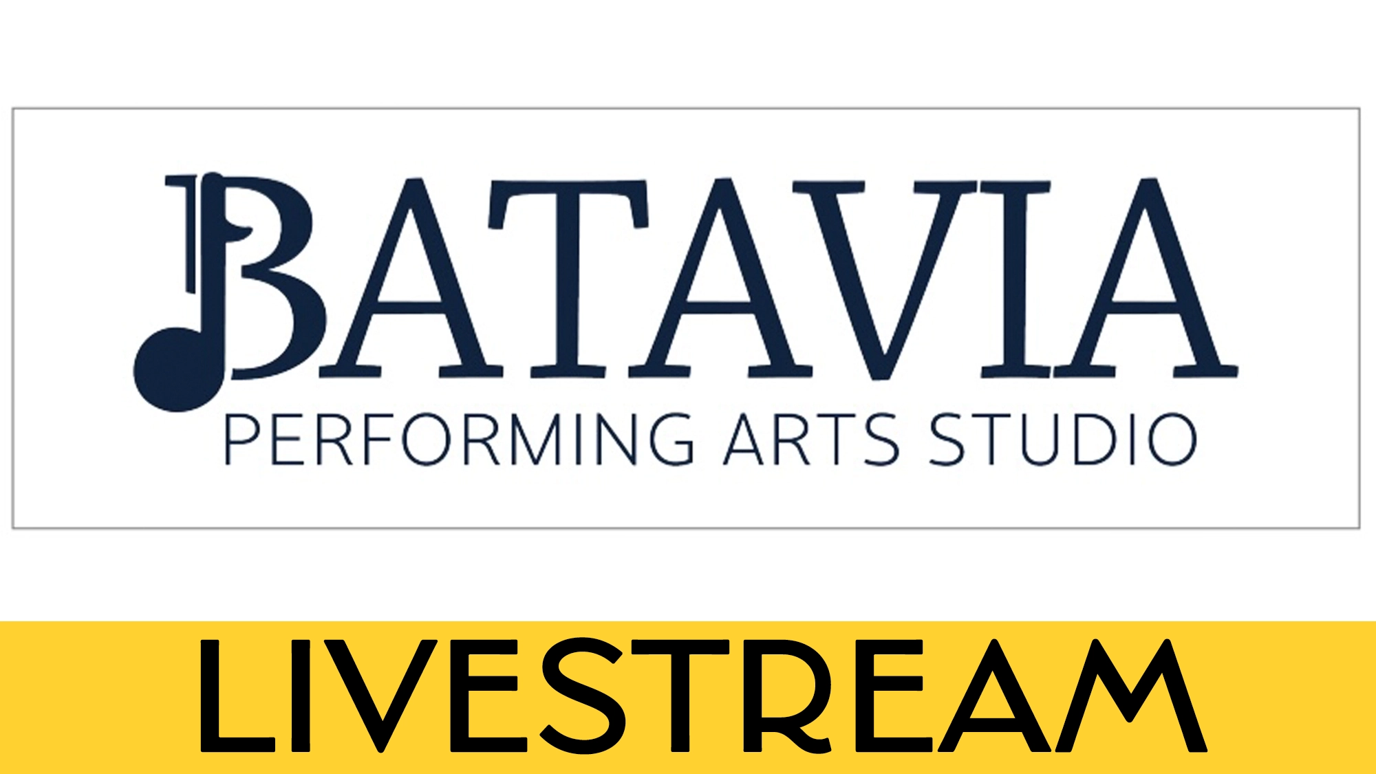 A white rectangle with the Batavia Performing Arts Studio logo, featuring a stylized musical note forming the 'B' in 