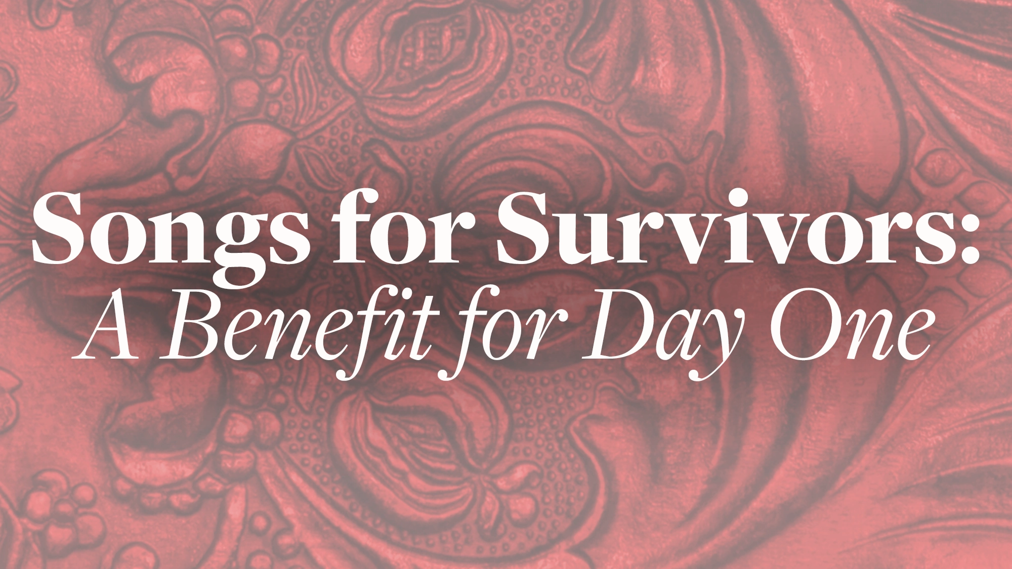 White text on a red, ornate embossed background reads: 