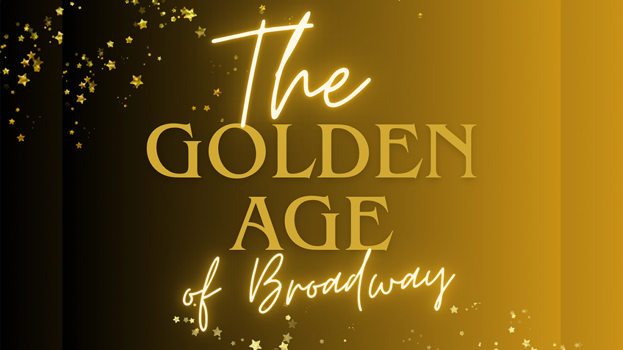 A golden gradient background with scattered stars. In elegant fonts, large gold text reads: 