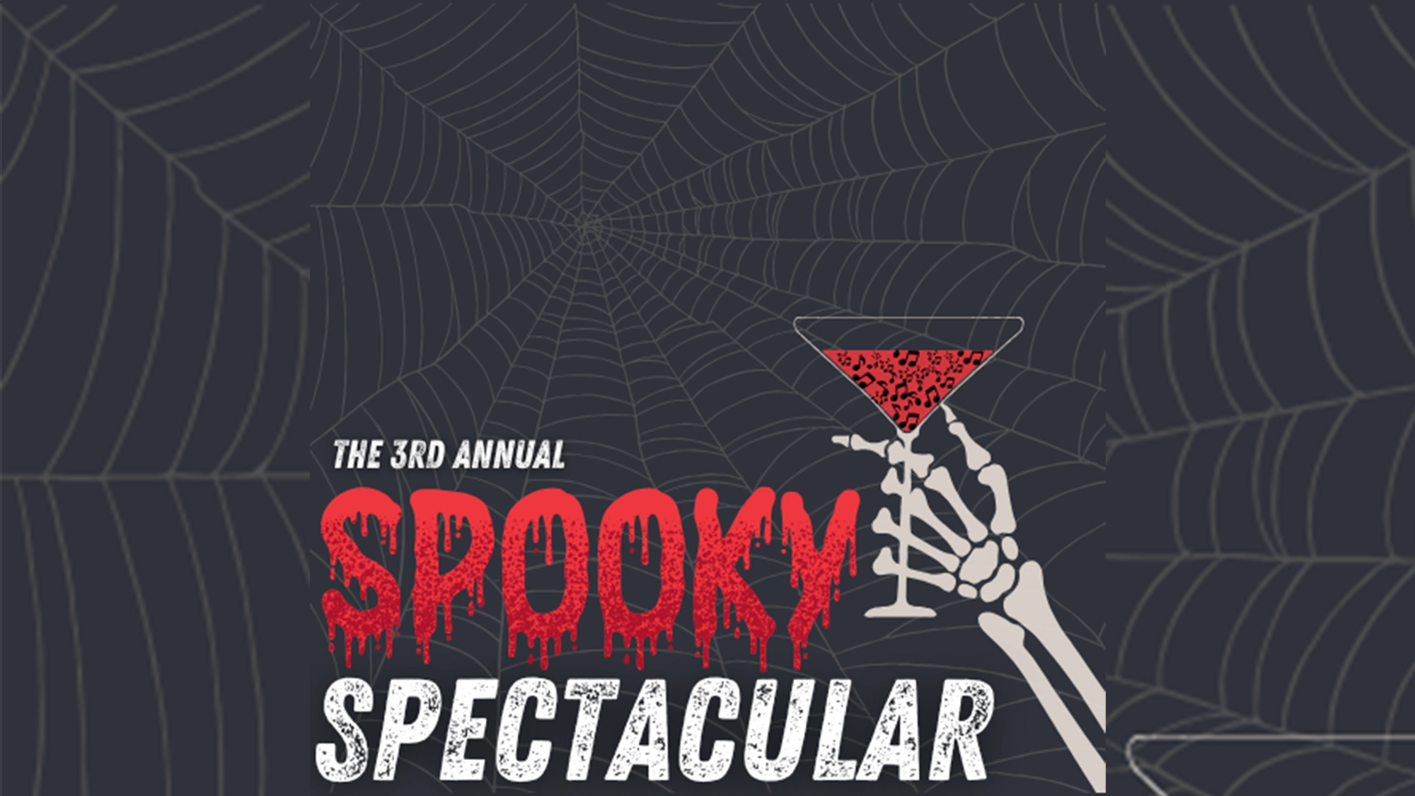 A dark background with spider webs features the text “The 3rd Annual Spooky Spectacular.” The word 