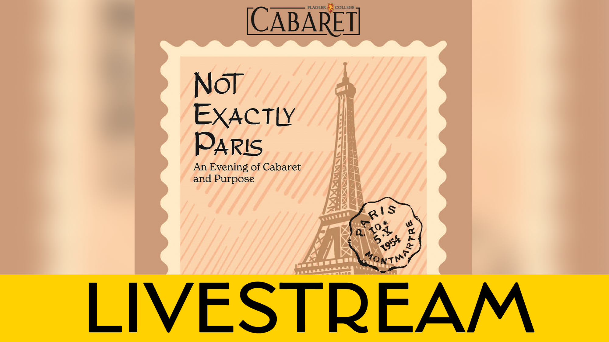 A stylized poster shows a sketch of the Eiffel Tower with text reading 