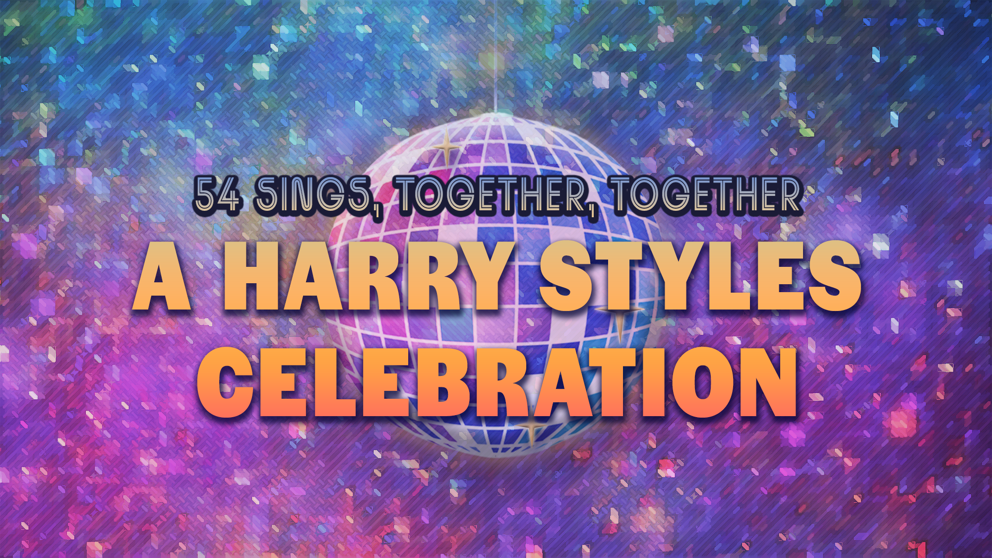 A colorful, glittery background with a disco ball in the center. 