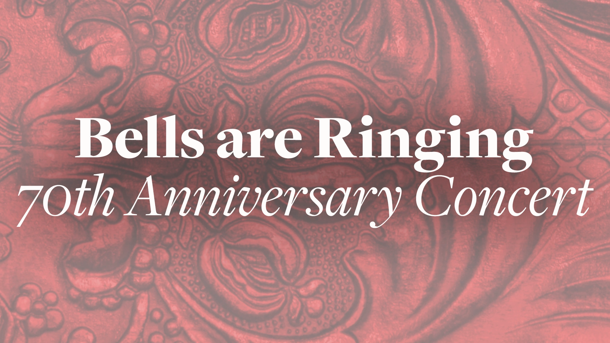 Text on an ornate red floral background reads: 